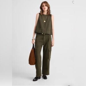 Madewell Utility Wide-Leg Trousers Faded Ivy Green Size 28 NWT
